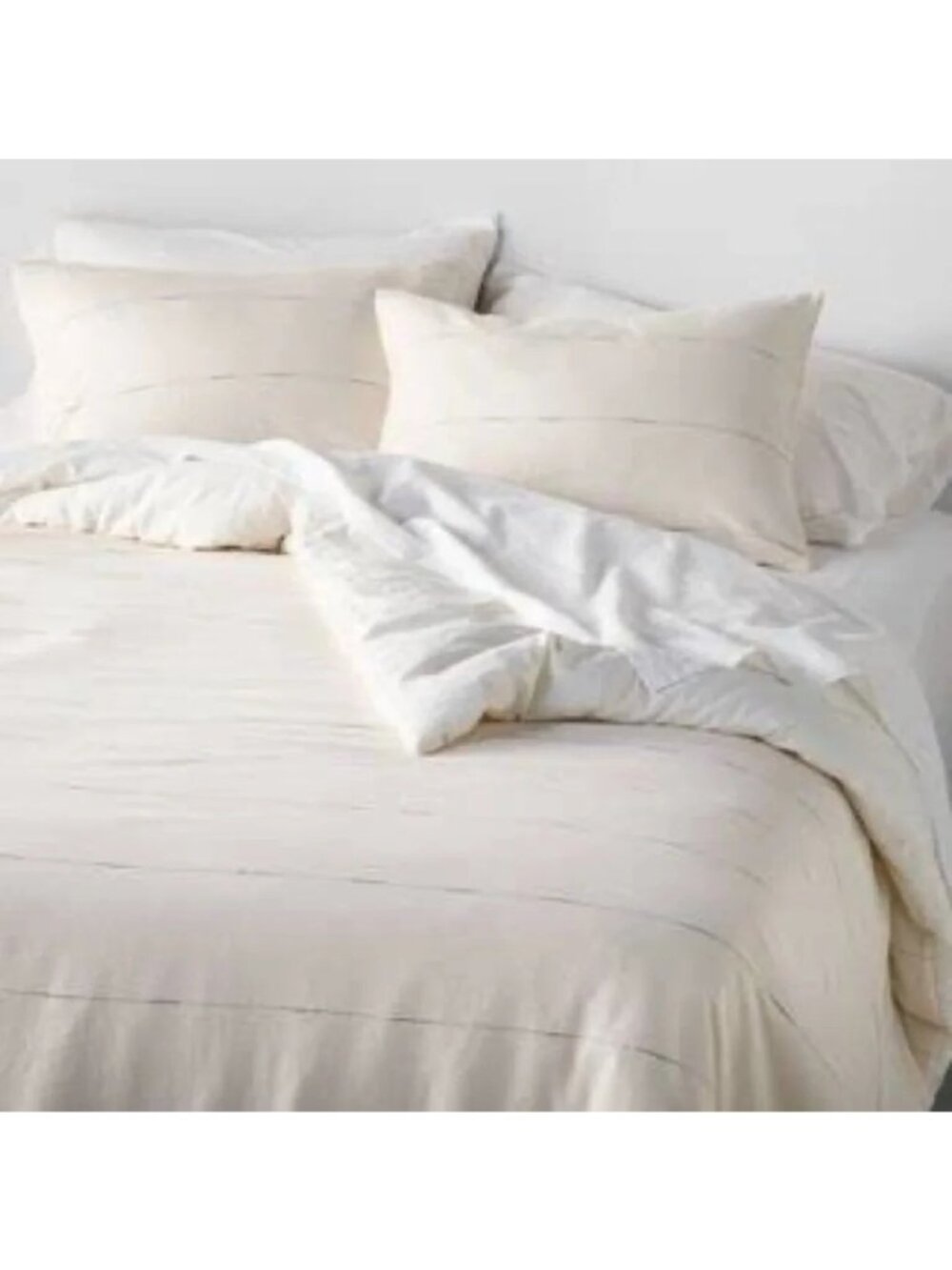 NWT Magnolia Hearth & Hand Queen Full Duvet Pillow Sham Set Cream Thin Stripe